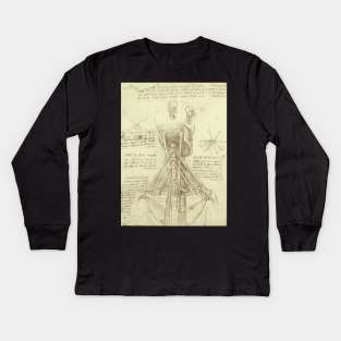 Human Anatomy Spinal Column by Leonardo da Vinci Kids Long Sleeve T-Shirt